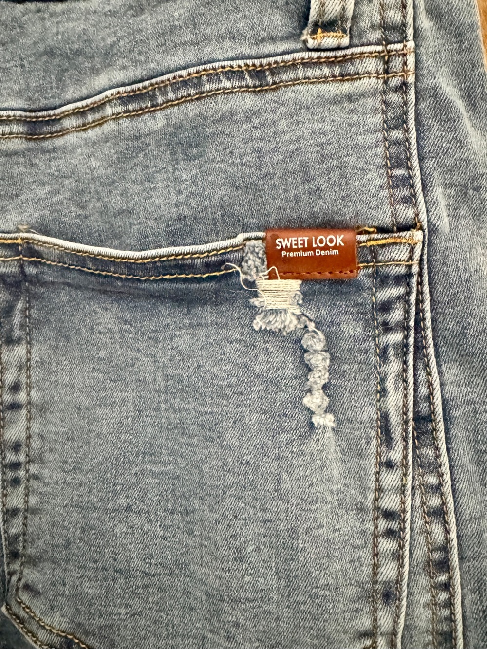 Sweet Look Premium Denim Bib Overalls Jumpsuit Wide Leg Distressed - Picture 3 of 4